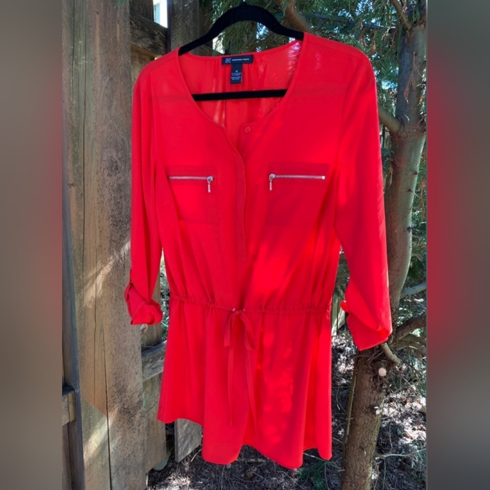 INC International Concepts Red Tunic Silver Zipper